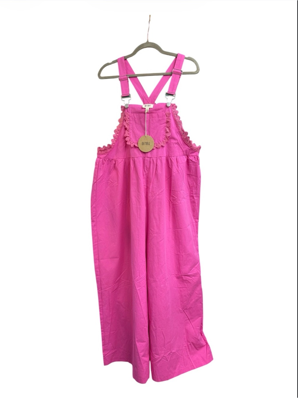 BiBi Bright Pink Ruffle-Trim Wide Leg Overalls